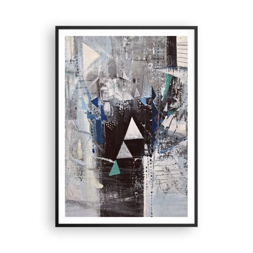 Poster in een zwarte lijst - Overschrijvende volgorde van driehoeken - 70x100 cm