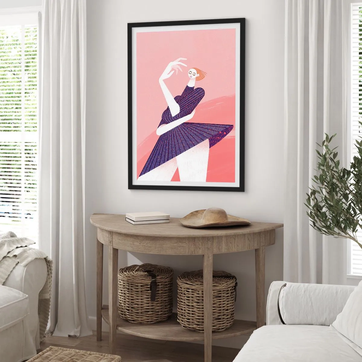 Poster in een zwarte lijst - Abstract vrouwelijk silhouet in een dynamische pose - 50x70cm - Elke stap is een dansriem - Moderne wanddecoratie voor woonkamer en slaapkamer ARTTOR