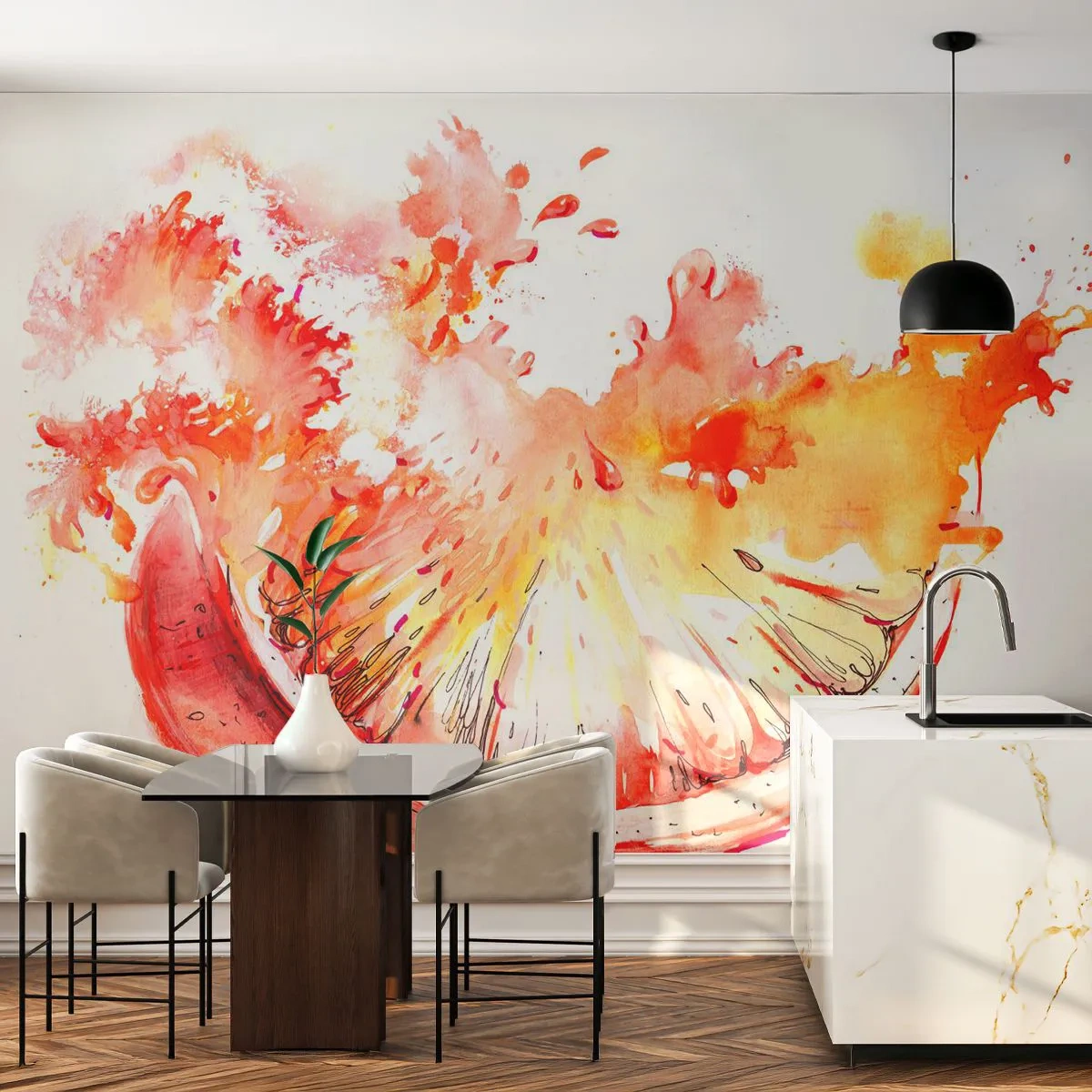 Zelfklevend Fotobehang Deluxe Sticker - Sappige verfrissing - Abstractie, Oranje, Grafisch - 250x175 cm