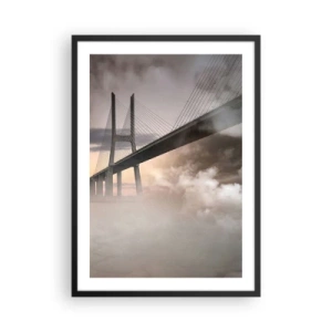 Poster in een zwarte lijst - Een brug in de mist bij zonsopgang - 50x70cm - Bij de rivier die niet bestaat - Moderne wanddecoratie voor woonkamer en slaapkamer ARTTOR