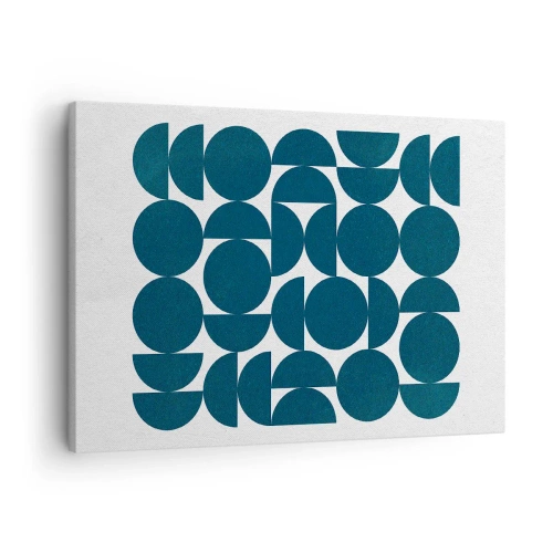 Schilderen op canvas - Geometrische vormen in tinten marineblauw op een witte achtergrond - 70x50cm - Cirkels en halfcirkels - Moderne wanddecoratie voor woonkamer en slaapkamer ARTTOR