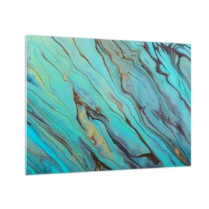 Schilderen op glas - Abstracte strepen in turquoise en goud - 70x50cm - Turquoise vloed - Moderne wanddecoratie voor woonkamer en slaapkamer ARTTOR