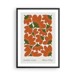 Poster in een zwarte lijst - Abstracte oranje bloemen op een lichte achtergrond - 50x70cm - Uit het leven van bloemen - Moderne wanddecoratie voor woonkamer en slaapkamer ARTTOR