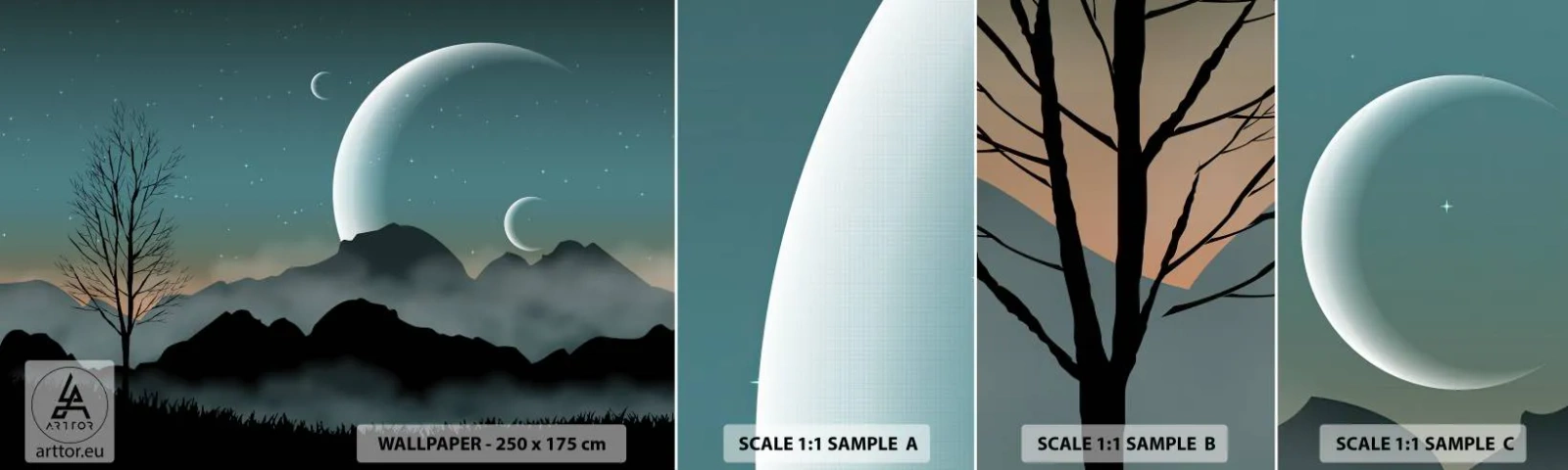 Fotobehang Monster Zelfklevend Deluxe Sticker - Carneval in Sterrennacht - Abstractie, Landschap, Bergen - 100x30 cm