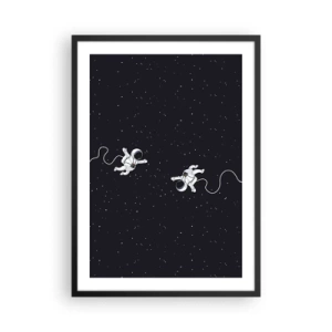 Poster in een zwarte lijst - Twee astronauten zweven in de ruimte - 50x70cm - Kosmische dans - Moderne wanddecoratie voor woonkamer en slaapkamer ARTTOR