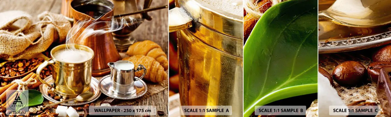 Fotobehang Staaltje Standard Eco - Prettige dag! - Koffie, Gastronomie, Keuken - 100x30 cm