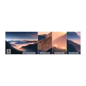 Fotobehang Monster Zelfklevend Deluxe Sticker - Licht in de dalen - Landschap, Bergen, Woud - 100x30 cm