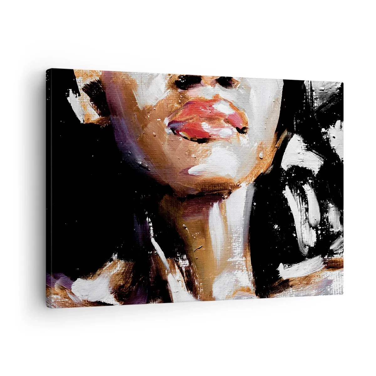 Schilderen op canvas - Portret van een vrouw in expressieve schilderstijl tegen een donkere achtergrond - 70x50cm - Trots zonder vooroordelen - Moderne wanddecoratie voor woonkamer en slaapkamer ARTTOR
