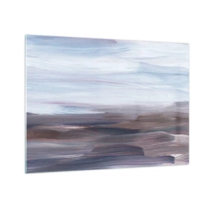 Schilderen op glas - Horizontale waterstrepen in tinten blauw en bruin in een abstracte stijl - 70x50cm - Elementen: water - Moderne wanddecoratie voor woonkamer en slaapkamer ARTTOR