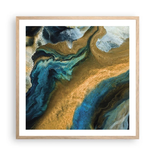 Een poster in een licht eiken lijst - Blauw - geel - wederzijdse invloeden - 60x60 cm