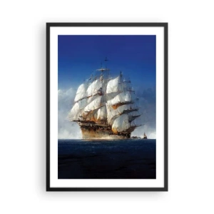 Poster in een zwarte lijst - Een zeilschip op volle zee onder volle zeilen in het zonlicht - 50x70cm - The great glory! - Moderne wanddecoratie voor woonkamer en slaapkamer ARTTOR