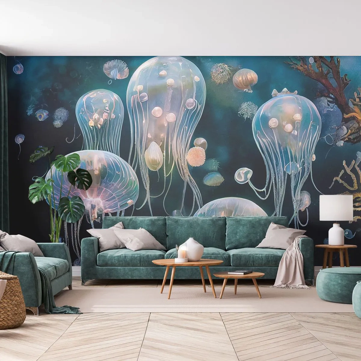 Fotobehang Premium Canvas - Ondferwaterbal - Kwallen, Dieren, Diepten - 250x175 cm