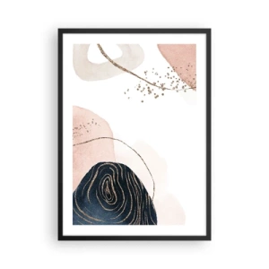 Poster in een zwarte lijst - Abstracte vormen in pasteltinten met gouden accenten - 50x70cm - Alles vloeit - Moderne wanddecoratie voor woonkamer en slaapkamer ARTTOR