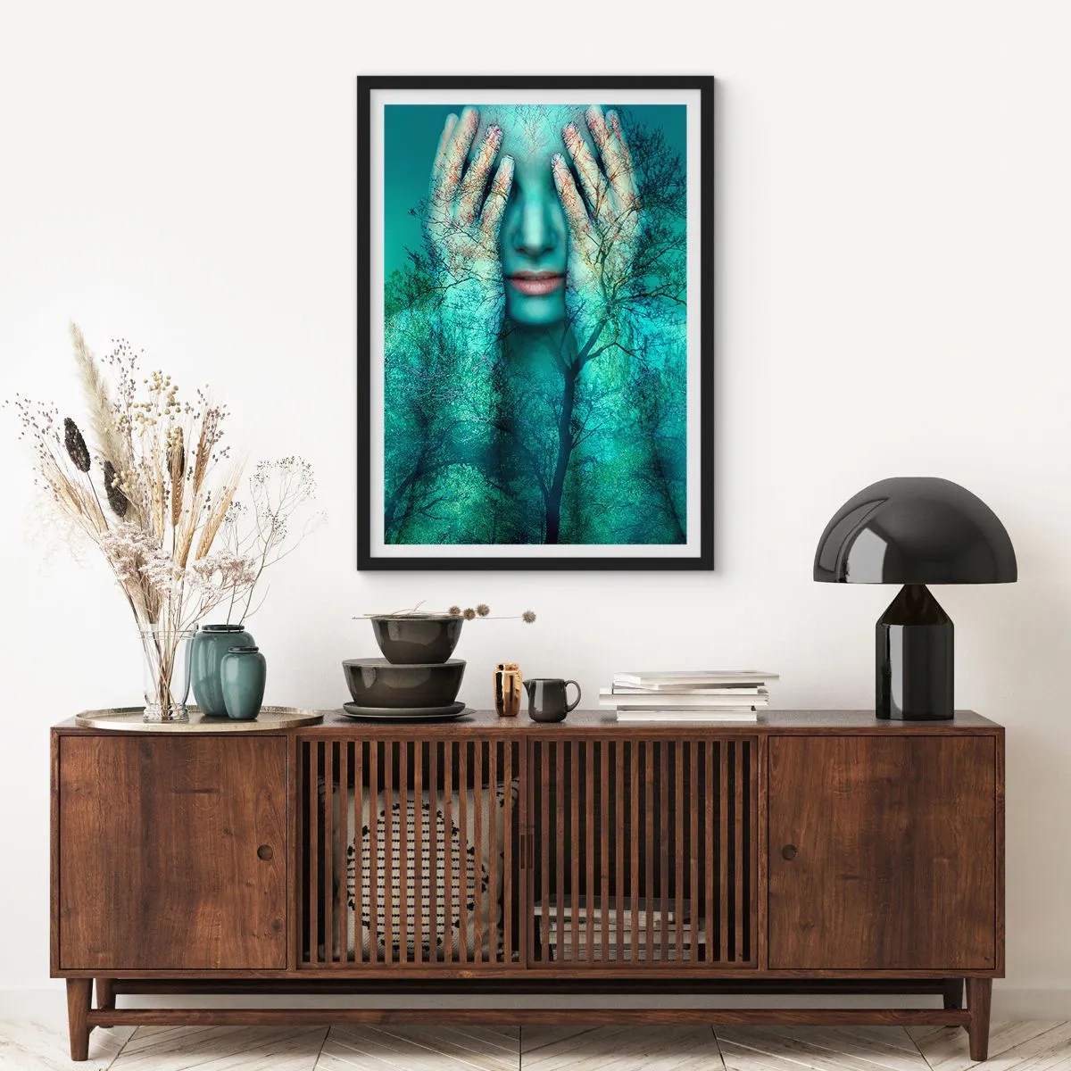 Poster in een zwarte lijst - Ondergedompeld in blauw - 70x100 cm
