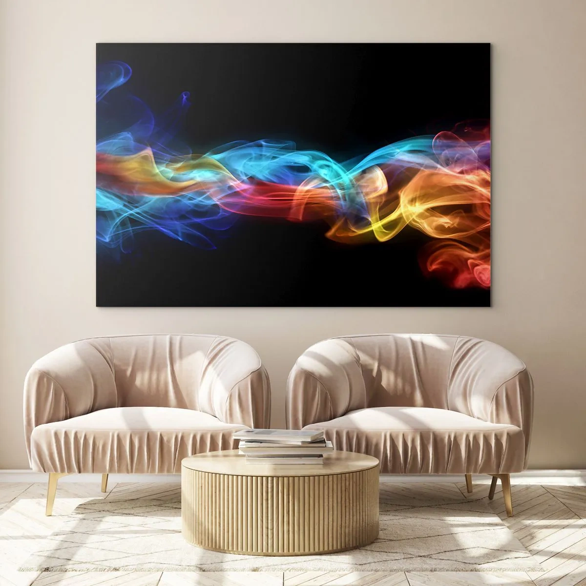 Schilderen op glas - Regenboogdans van nevels - 120x80 cm