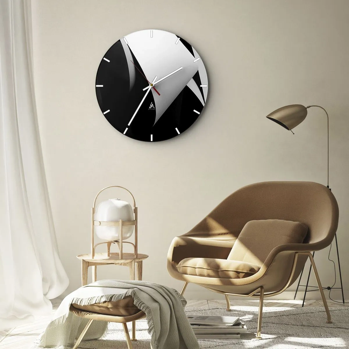 Wandklok - Klok - Geometrische vlakken van licht en schaduw in zwart-wit - 30x30cm - Lichtvlakken uit de diepten van de schaduw - Moderne wanddecoratie voor woonkamer, keuken en slaapkamer ARTTOR