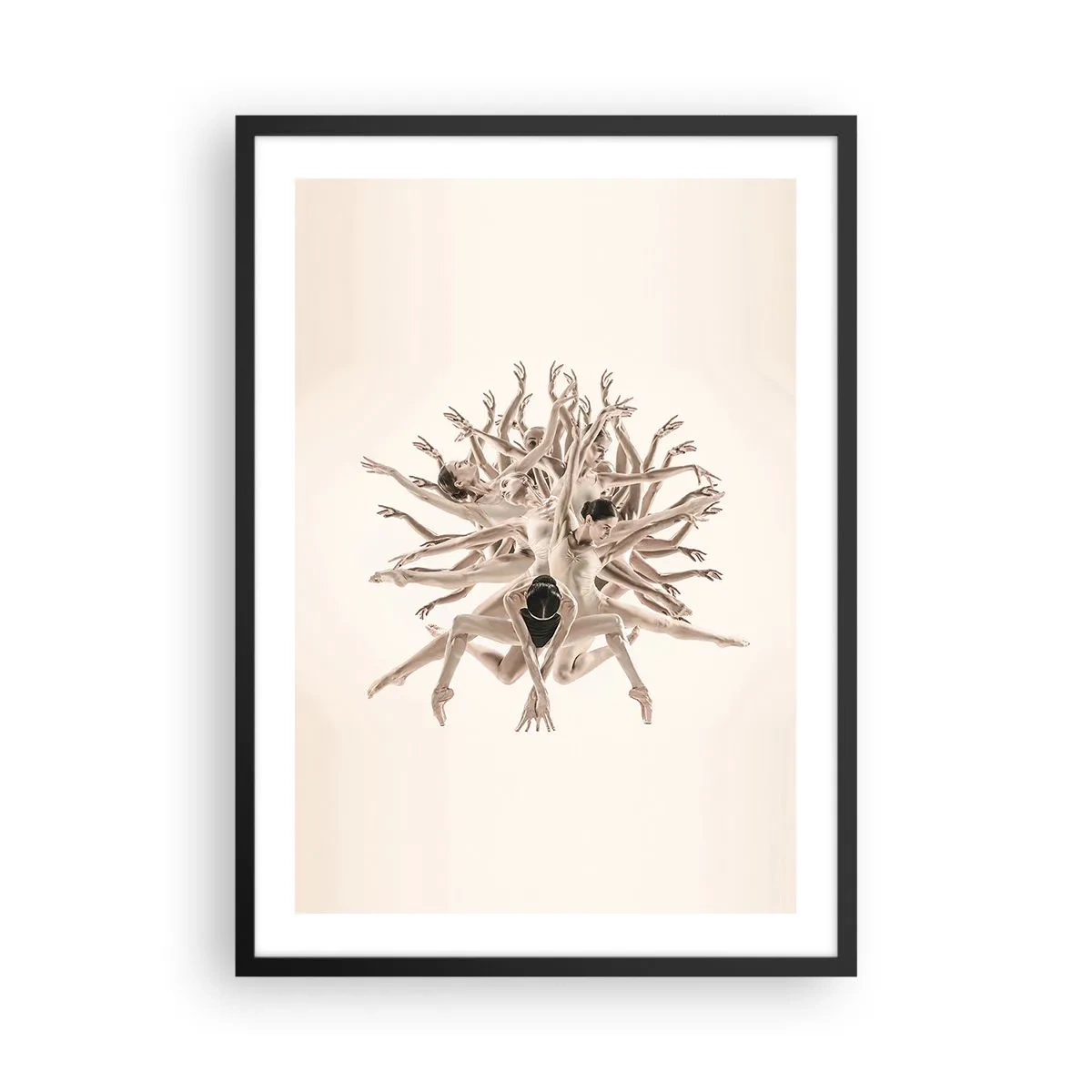 Poster in een zwarte lijst - Een artistieke compositie van een danseres in delicate beige kleuren. - 50x70cm - Bloeiend in dans - Moderne wanddecoratie voor woonkamer en slaapkamer ARTTOR