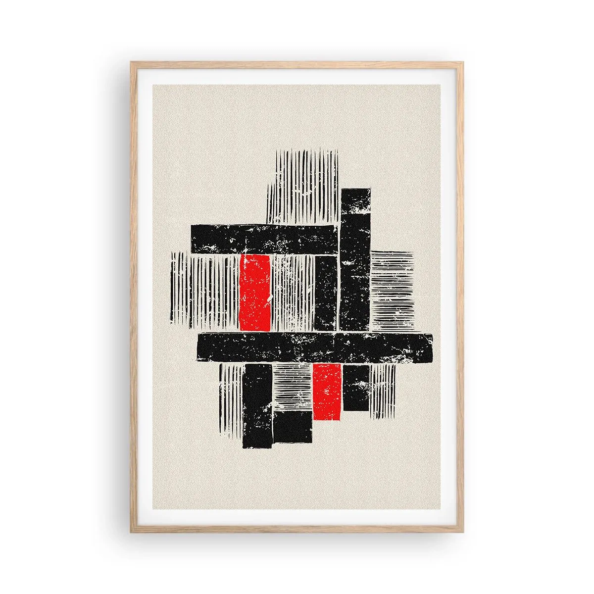 Een poster in een licht eiken lijst - Rood en zwart - 70x100 cm