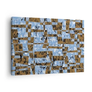 Schilderen op canvas - Een abstracte compositie van rechthoeken in tinten bruin en blauw. - 70x50cm - Een niet-menselijke knipsel - Moderne wanddecoratie voor woonkamer en slaapkamer ARTTOR