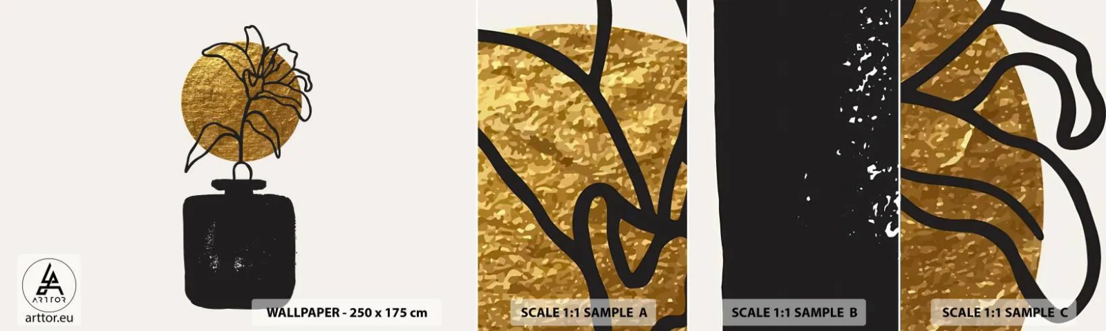 Fotobehang Staaltje Standard Eco - Schoonheid is goud waard - Vaas, Bloemen, Minimalisme - 100x30 cm