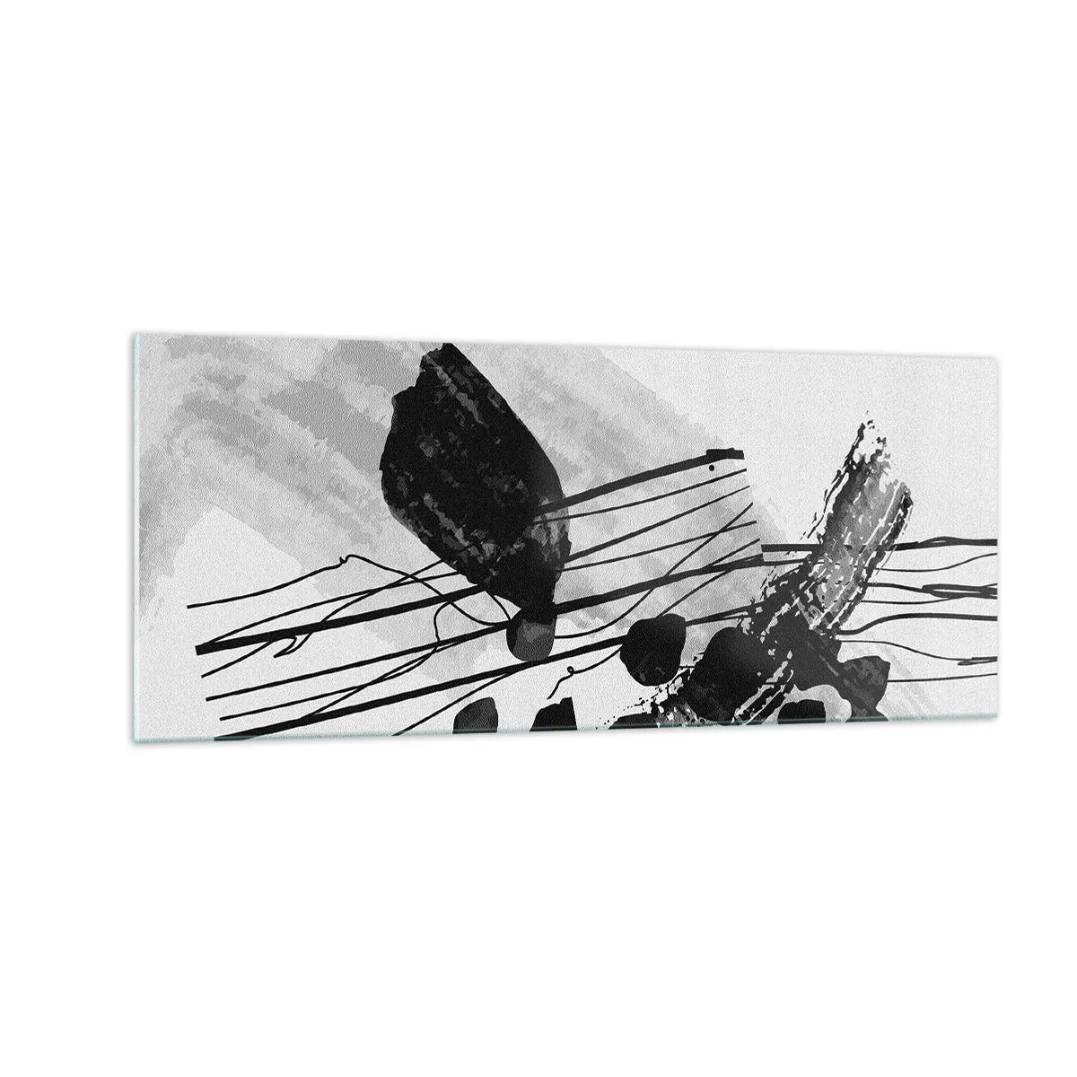 Schilderen op glas - Zwart-wit organische abstractie - 100x40 cm