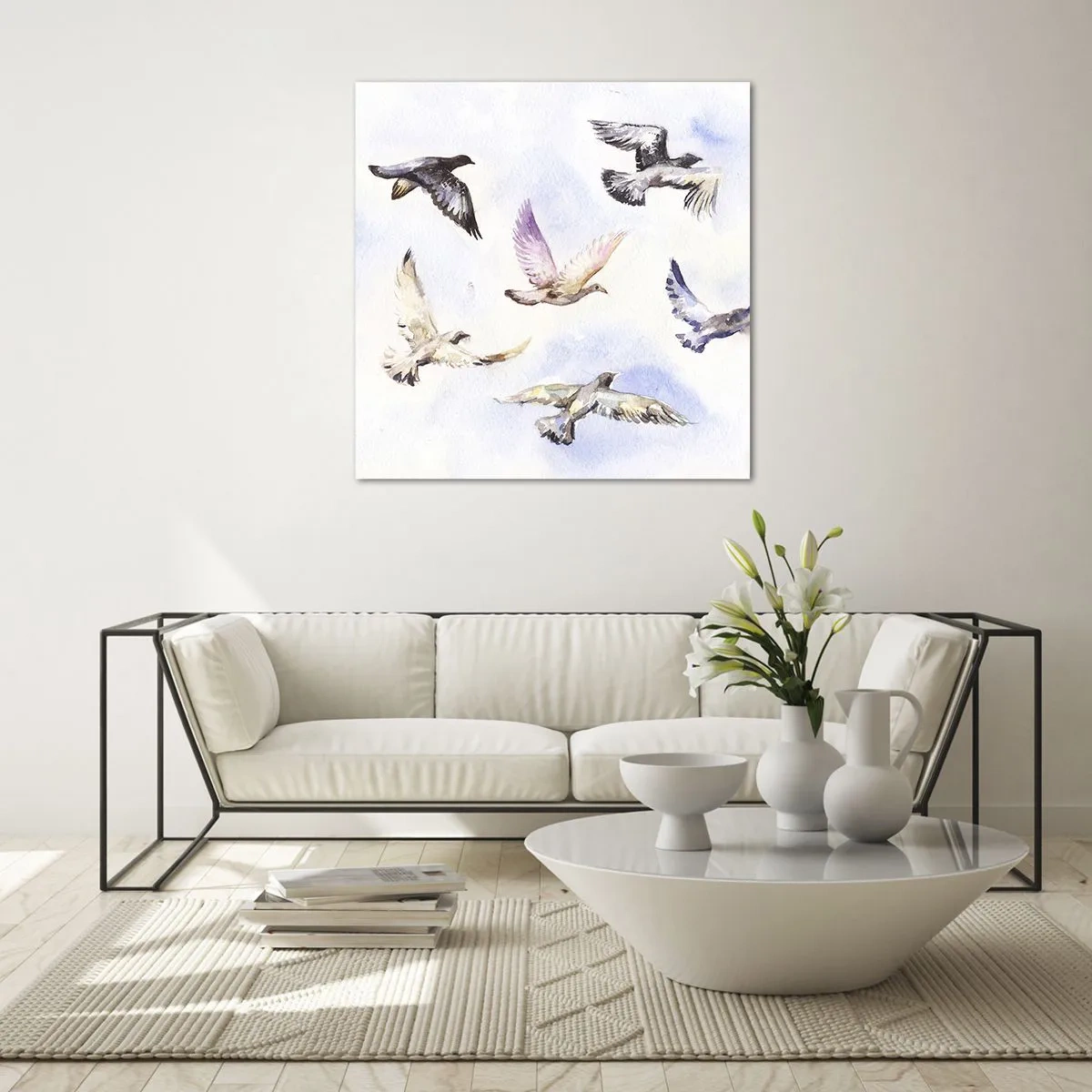 Schilderen op glas - Vrijheid in grijs en blauw - 50x50 cm