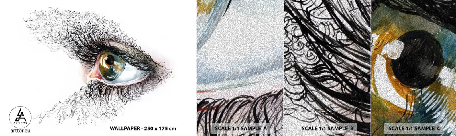 Fotobehang Monster Premium Sand - Kijk recht in de ziel - Abstractie, Grafisch, Oog - 100x30 cm