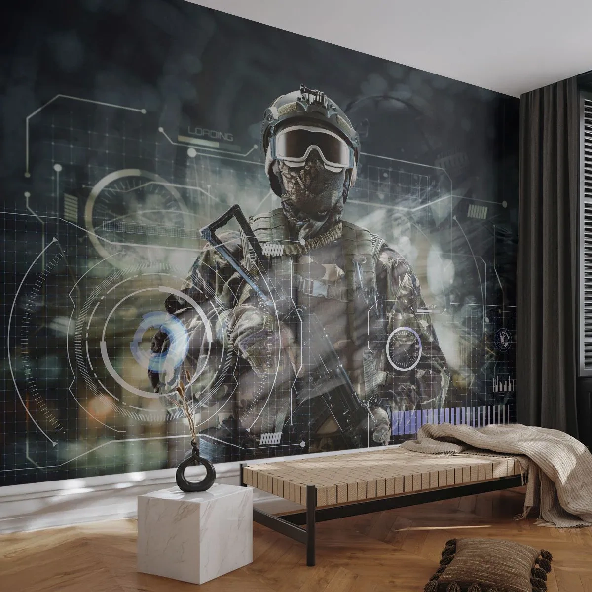 Fotobehang Standard Eco - Macht tot een macht verheven - Abstractie, Soldaat, Commando - 400x280 cm