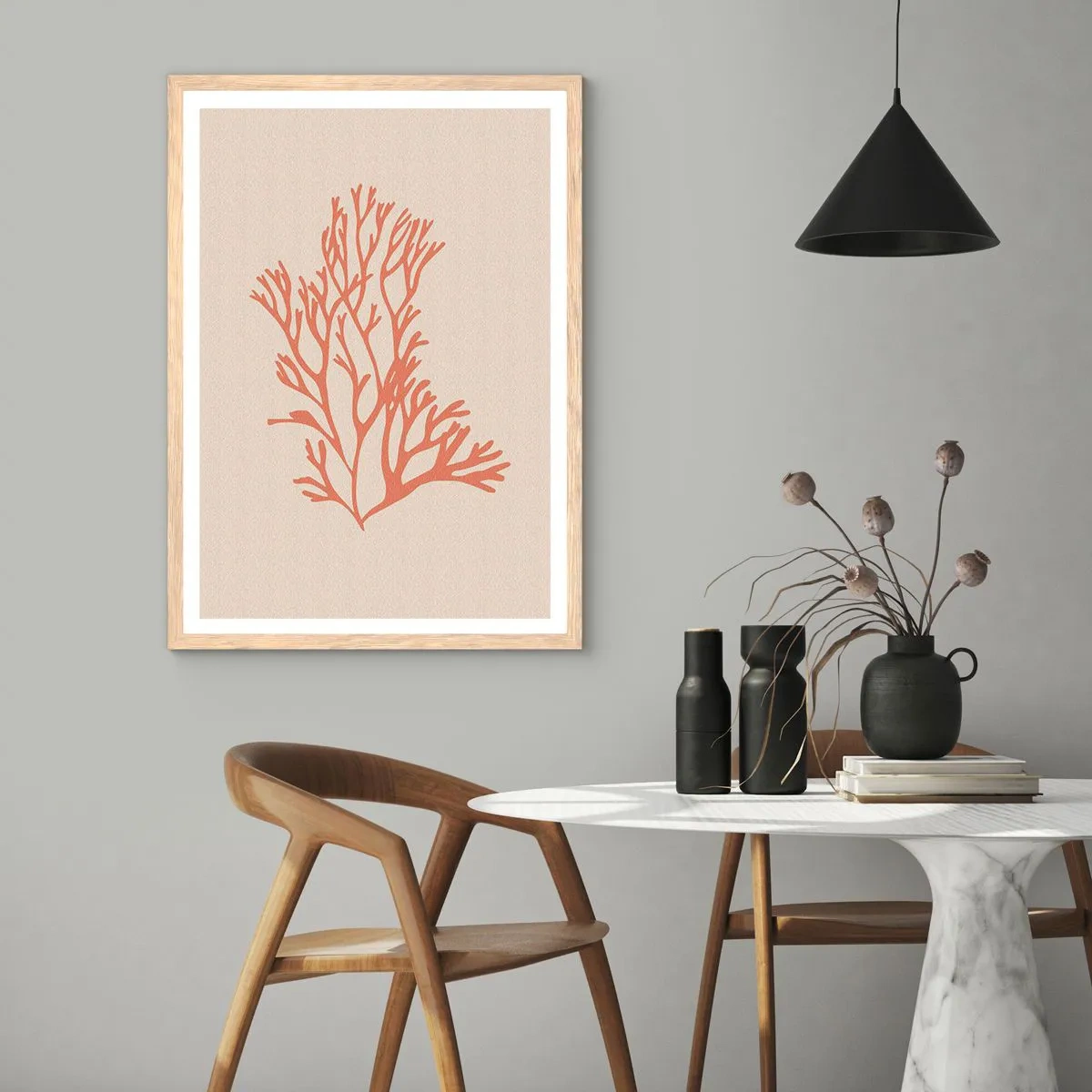 Een poster in een licht eiken lijst - Koraal filigraan - 50x70 cm
