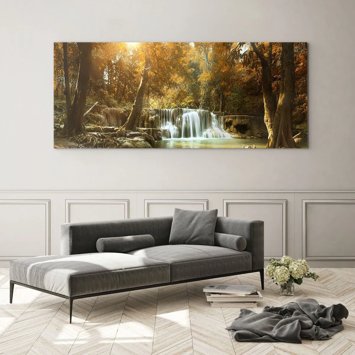 Schilderen op glas - Park cascade - 100x40 cm