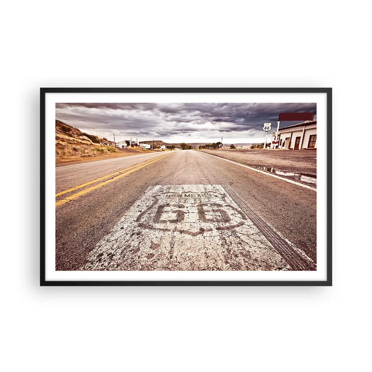 Poster in een zwarte lijst - Mother Road - een Amerikaanse legende - 91x61 cm