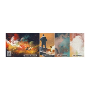 Fotobehang Monster Premium Canvas - Met de boot door de sterrenstelsel - Abstractie, Fantasie, Reis - 100x30 cm