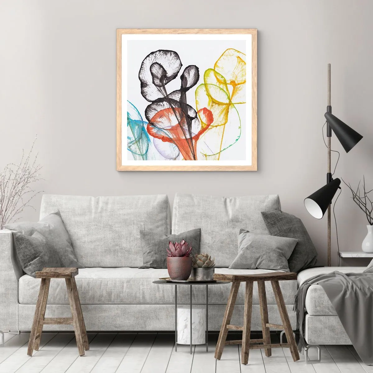 Een poster in een licht eiken lijst - Bloemen met een ziel - 50x50 cm