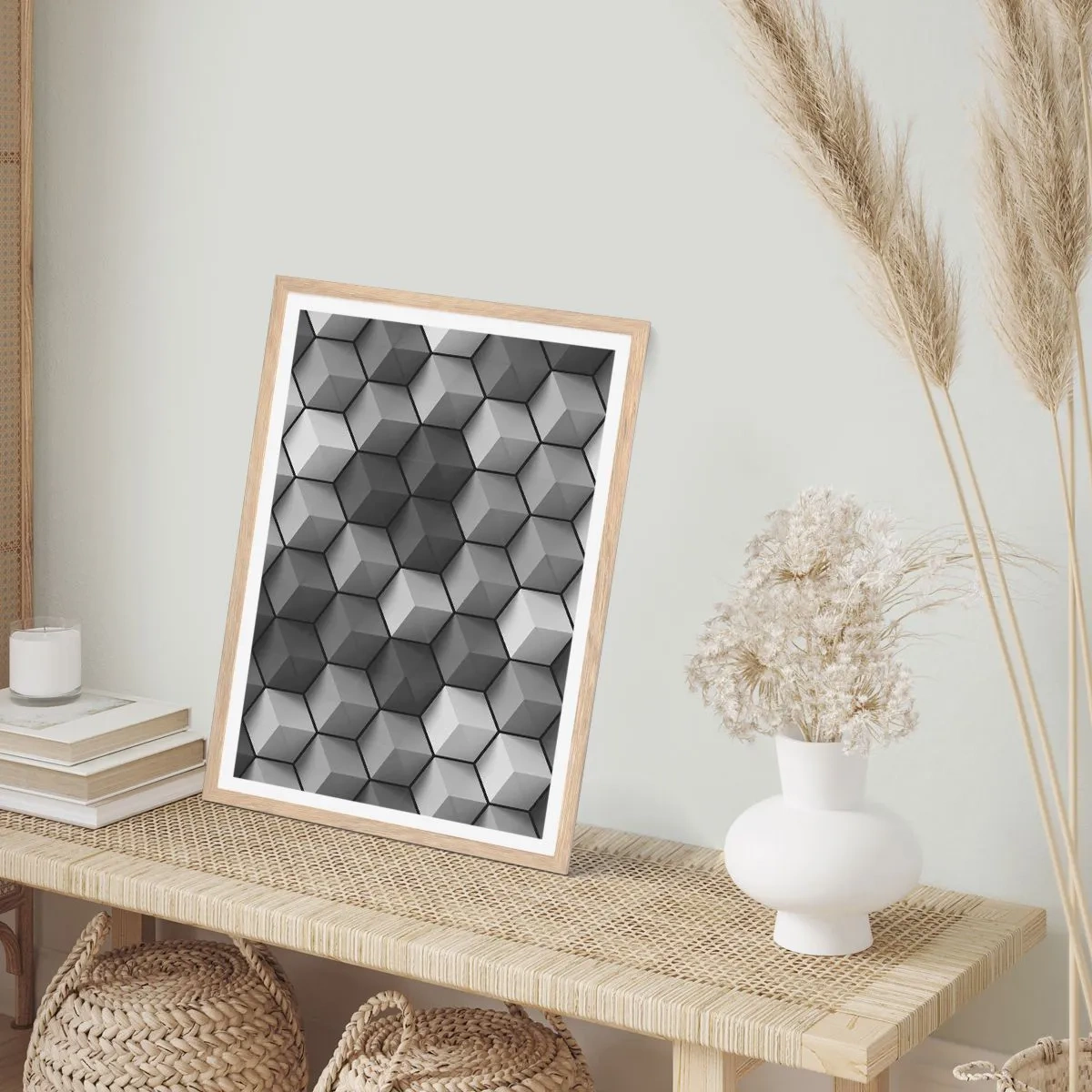 Een poster in een licht eiken lijst - Kubistische puzzel - 70x100 cm