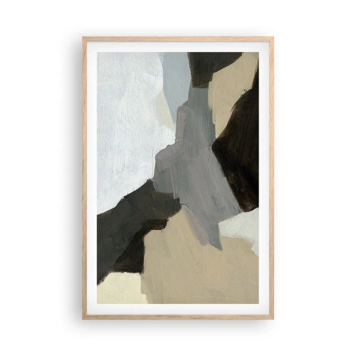 Een poster in een licht eiken lijst - Abstractie: het kruispunt van grijs - 61x91 cm