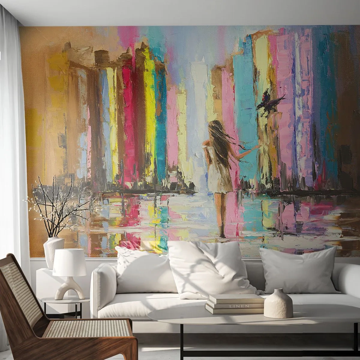 Zelfklevend Fotobehang Deluxe Sticker - Volg mij - Abstractie, Meisje, Vrouw - 350x256 cm