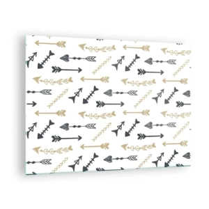 Schilderen op glas - Een patroon van pijlen in verschillende kleuren op een witte achtergrond - 70x50cm - De droom van de boogschutter - Moderne wanddecoratie voor woonkamer en slaapkamer ARTTOR