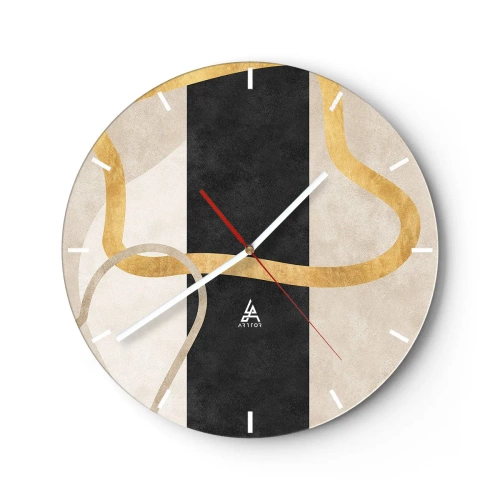 Wandklok - Klok - Gouden lijnen tegen een zwarte streep en beige vormen - 30x30cm - Verwarde vormen - Moderne wanddecoratie voor woonkamer, keuken en slaapkamer ARTTOR