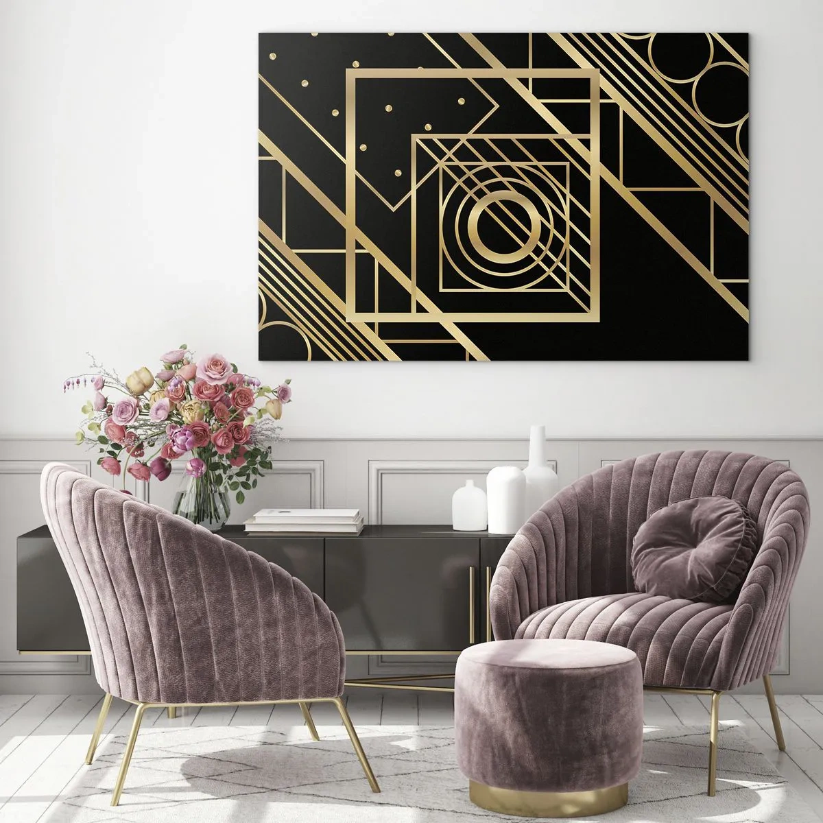 Schilderen op glas - Gouden geometrie - 100x70 cm