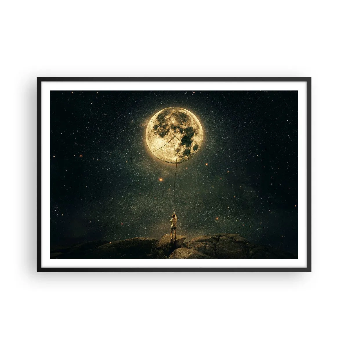 Poster in een zwarte lijst - Iemand die de maan heeft gestolen - 100x70 cm