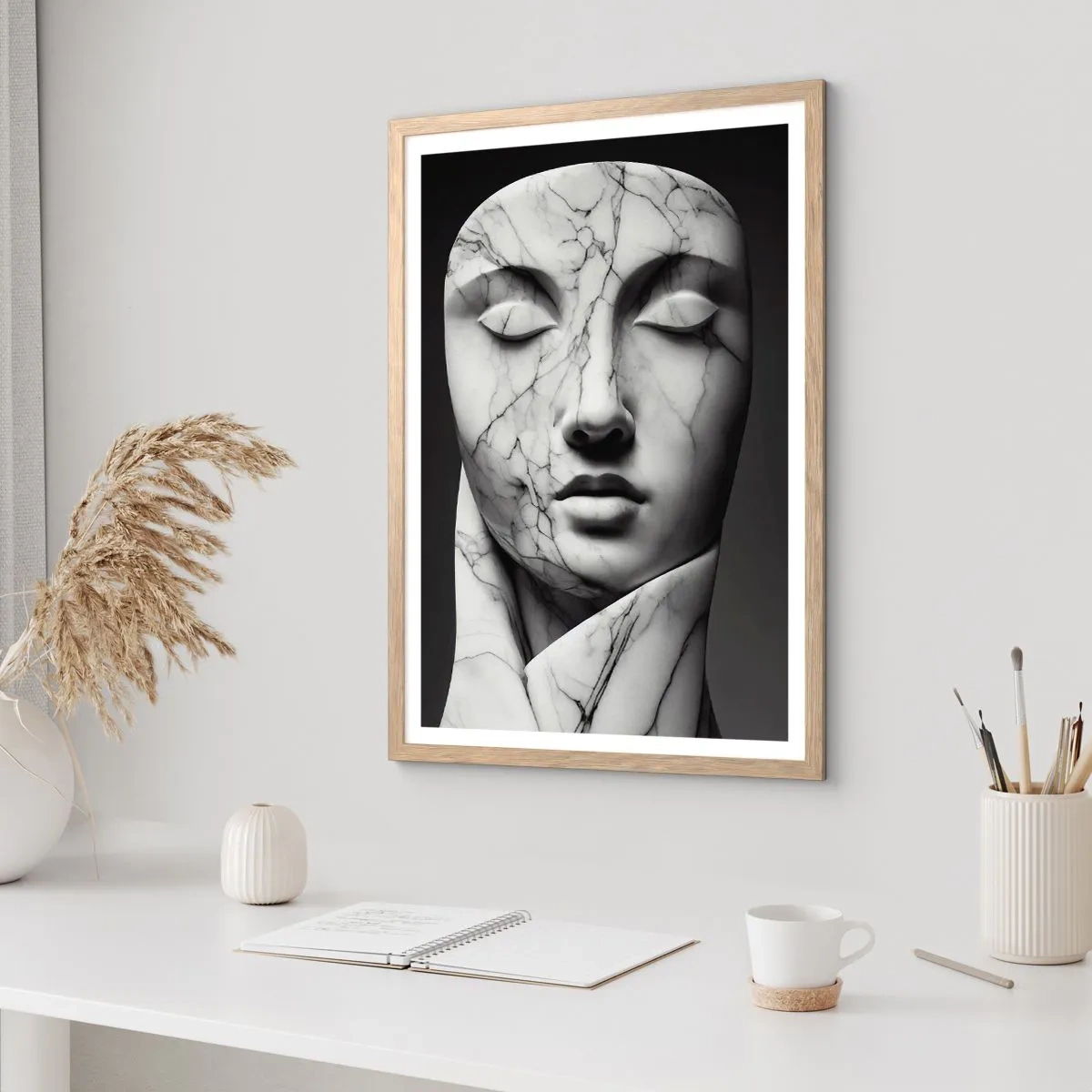 Een poster in een licht eiken lijst - Marmeren vormen - 50x70 cm