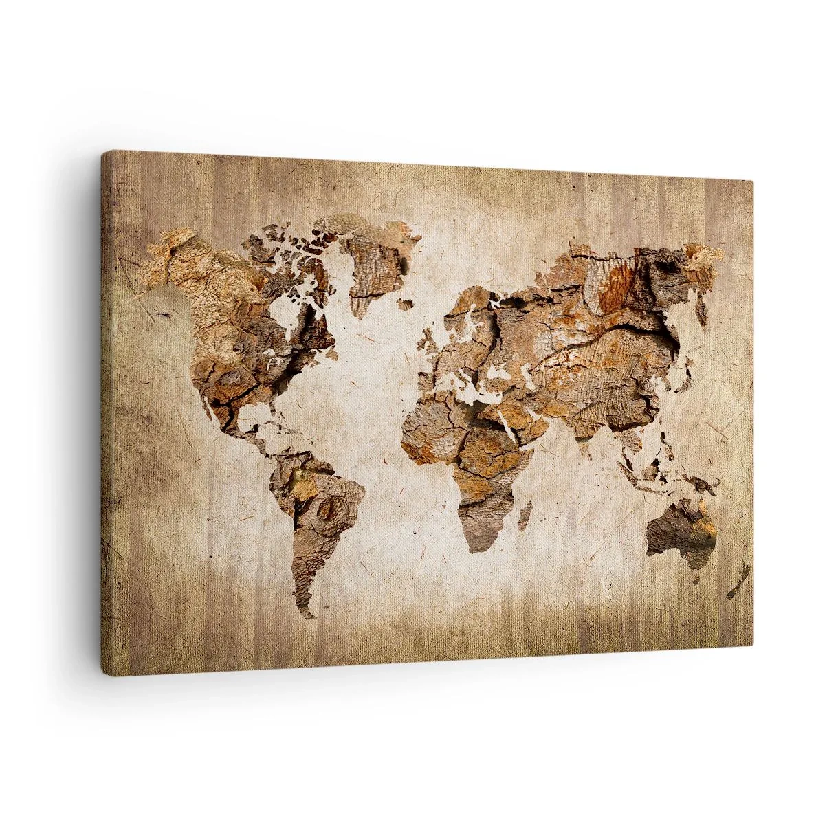 Schilderen op canvas - Een wereldkaart in een houten, rustieke stijl - 70x50cm - Ontdekking van de wereld - Moderne wanddecoratie voor woonkamer en slaapkamer ARTTOR