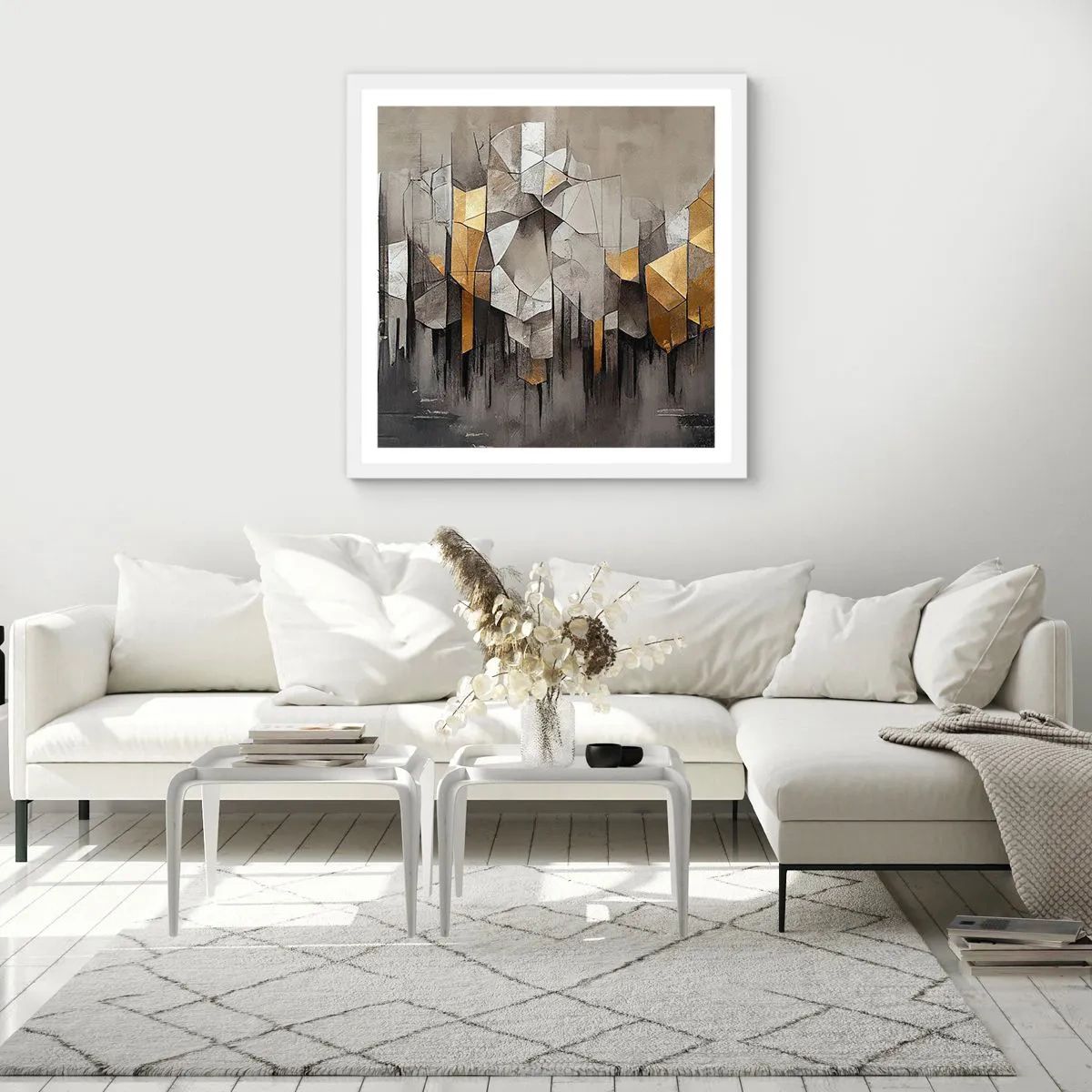 Poster in een witte lijst - Compositie van ijs en licht - 60x60 cm