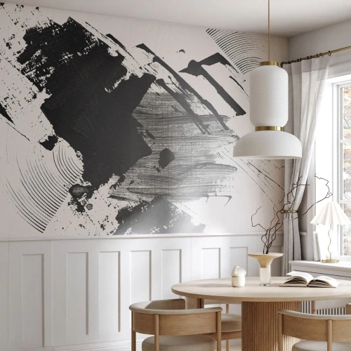 Zelfklevend Fotobehang Deluxe Sticker - Abstractie – expressie van zwart - Deel, Modern, Zwart en wit - 100x70 cm