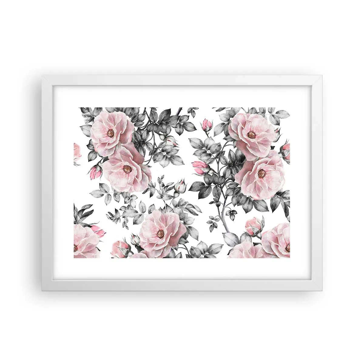 Poster in een witte lijst - Verdwalen in de bloemen van de rozen - 40x30 cm