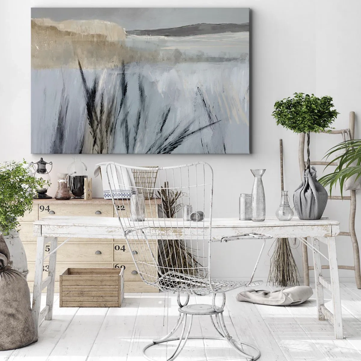 Schilderen op canvas - Een schilderachtig winterlandschap met velden en grassen - 70x50cm - Wintervelden - Moderne wanddecoratie voor woonkamer en slaapkamer ARTTOR