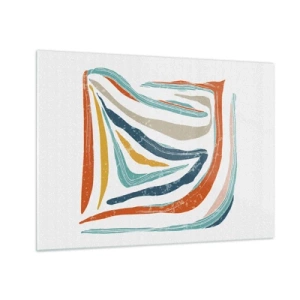 Schilderen op glas - Kleurrijke strepen creëren een dynamische abstractie op een witte achtergrond - 70x50cm - Abstractie met een vriendelijke glimlach - Moderne wanddecoratie voor woonkamer en slaapkamer ARTTOR