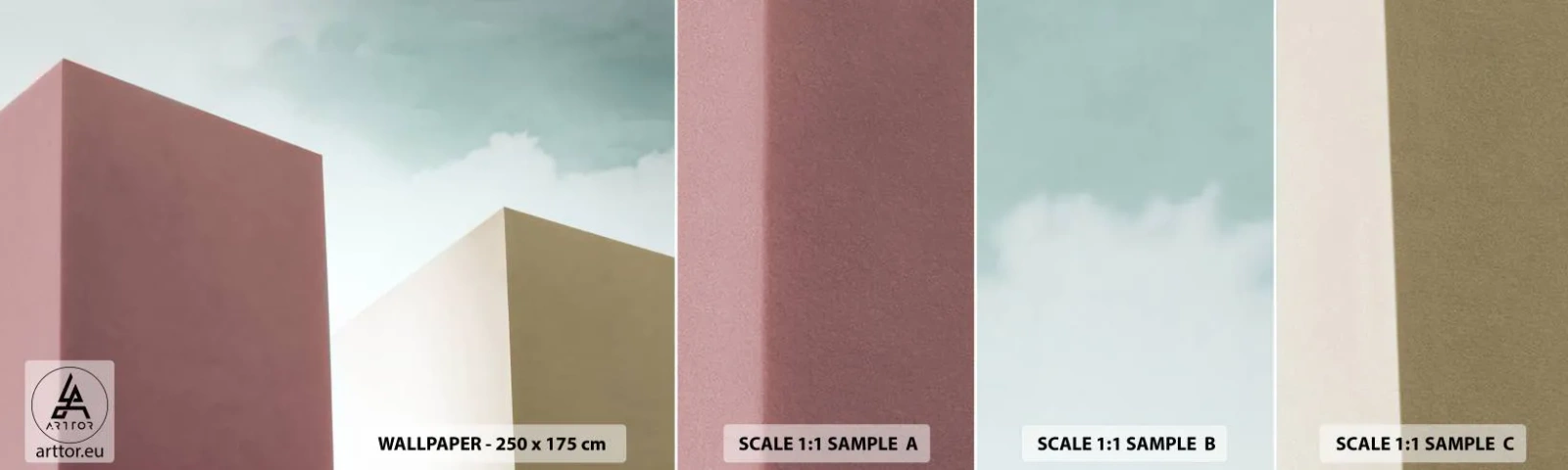 Fotobehang Monster Zelfklevend Deluxe Sticker - De geometrie van een zonnige zomer - Gebouwen, Architectuur, Driedimensionaal - 100x30 cm