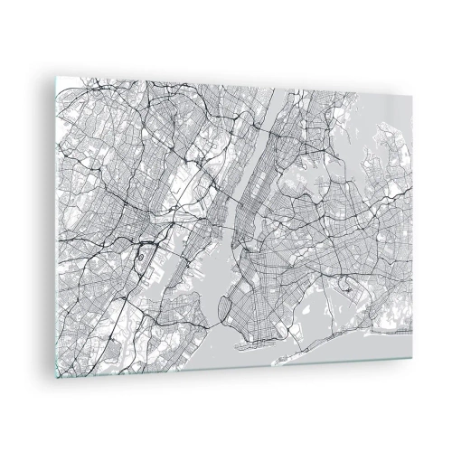 Schilderen op glas - Een kaart van de straten en wijken van grote steden in monochrome vorm - 70x50cm - De anatomie van een metropool - Moderne wanddecoratie voor woonkamer en slaapkamer ARTTOR