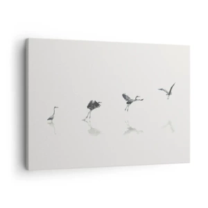 Schilderen op canvas - Vier vogelsilhouetten weerspiegeld in het kalme water - 70x50cm - Vier eenvoudige stappen - Moderne wanddecoratie voor woonkamer en slaapkamer ARTTOR